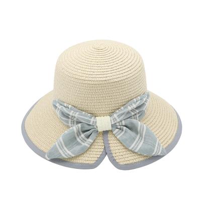 China Character Design Custom Design Stylish Sun Hat Ladies Beach Sunshade Travel Sunshade Beach Straw Hat With Bowknot for sale