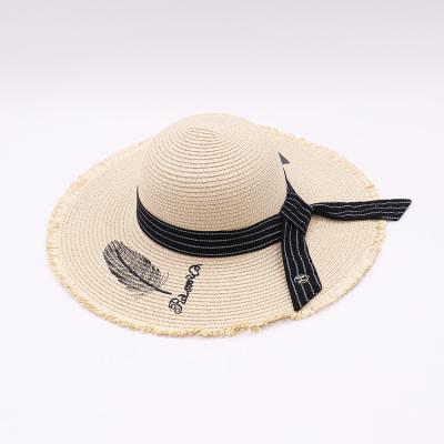 China Custom Summer Beach Character Fashion Straw Hat Outdoor Women's Wide-Brim Shading Embroidery Beach Hat for sale