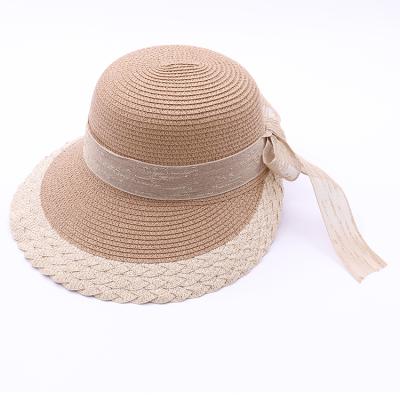 China High Quality Character Straw Hat Summer Beach Paper Straw Hat Women, Wide Brim With Bowknot Travel Beach Hat for sale