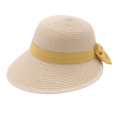 China High Quality Character Straw Hat Summer Beach Paper Straw Hat Women, Wide Brim With Bowknot Travel Beach Hat for sale