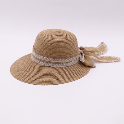 China Character Customized Ladies UV Sun Hat Wide Brim Protection Sun Hat Summer Bowknot Beach Straw Hat for sale