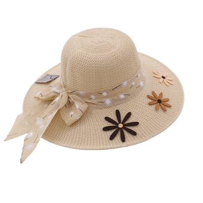 China 2021summer character knitted straw hat ladies outdoor knitted hat news bowknot beach hat for sale