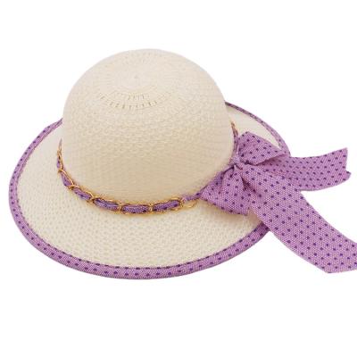 China Cheap Character Summer Children's Straw Hat Custom Material Chemical Fiber Dome Wide Brim Bow Sun Hat for sale