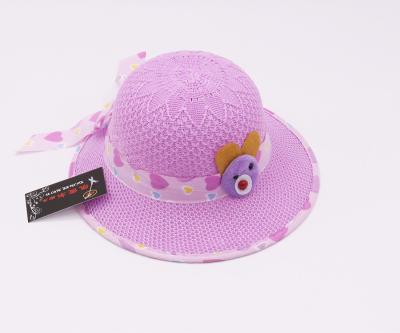 China 2021 New Character Kids Straw Hat Custom Cute Bear Decoration Bow Summer Going Out Sunscreen Sun Hat for sale