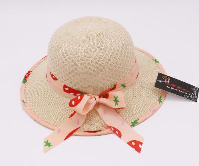 China Breathable Straw Hat Children Girls Summer Character Bowknot Beach Sun Hat Wide Brim Princess Travel Sun Hat for sale