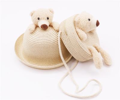 China 2021 Hot Selling Character Beach Accessories Bag Set Summer Children Kids Soft Straw Hat Bag for sale