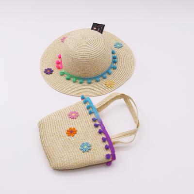 China Summer sunscreen princess beach hat sun girl straw hat handbag character baby handbag beach bag hat 2 piece set for sale