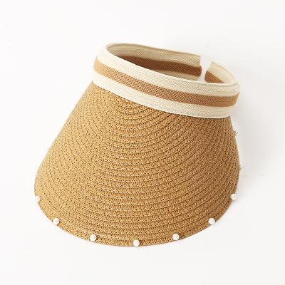 China New Character Style Sunshade Hat Female Empty Pearl Straw Hat Outdoor Travel Beach Hat for sale