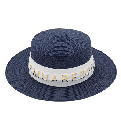 China Stylish Character Hollow Out Letter Straw Hat Breathable Classic Soft Flat Surface Wide Brim Hat for sale