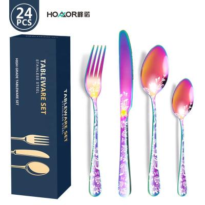 China Shiny Gold Metal Stainless Steel Weeding 24 Dinnerware Sets Disposable Knife, Fork And Spoon Sets Disposable Dinnerware Sets for sale