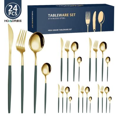 China Fork And Spoon Set Disposable Portuguese Flatware Sets Luxury Gold Stainless Steel Cutlery Set With Gift Box for sale