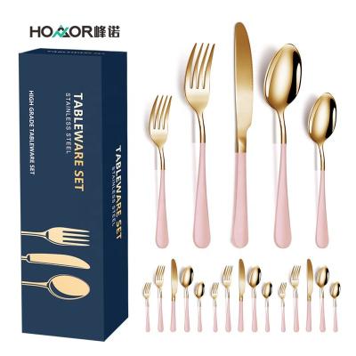 China Amazon 20 Piece Disposable Hot Serving Utensils Stainless Steel Silverware Flatware Flatware Sets With Luxury Color Box for sale