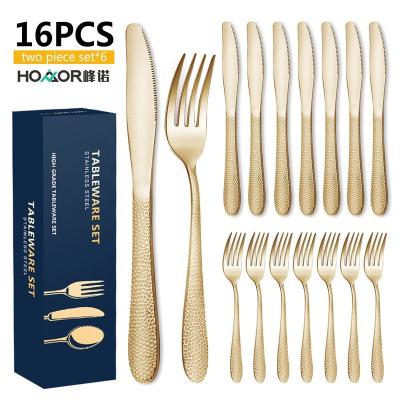 China 18/10 Gold Stainless Steel Disposable Home Embossed Cutlery 16 Piece Flatware Set for sale