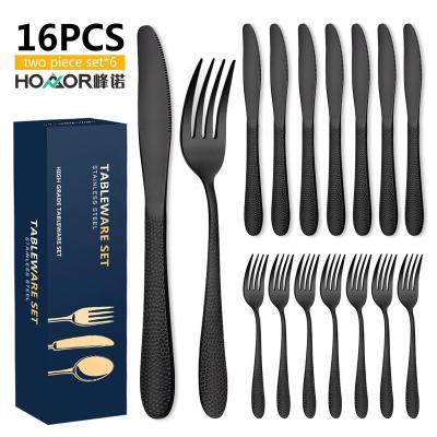 China Disposable Black Stainless Steel Dinnerware Set 16 Pieces Black Dinnerware Set, Buffet Fork and Silver Knife Dinnerware Set for sale