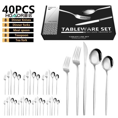 China 40 Piece Silverware Set Disposable Flatware Stainless Steel Flatware Sets Service For 8, Gold Spoons Fork Knives Utensils Dinnerware Set for sale