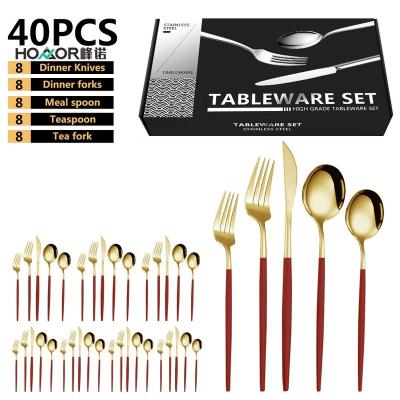 China Disposable Silverware Set Dinnerware Set Of 40 Stainless Steel Silverware Dinnerware Set For 8 People Fork, Spoon And Knife for sale