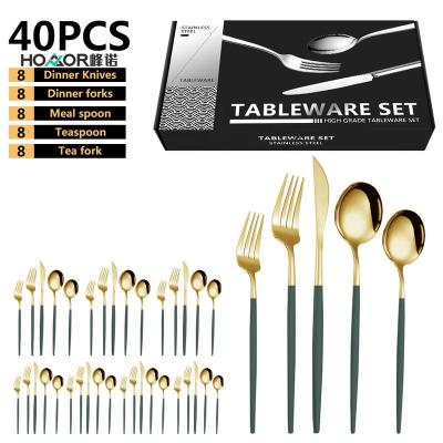 China Disposable 40 Pieces Silverware Table Spoon And Forks Stainless Steel Flatware Forks Set Home Matte Black Cutlery Spoons Kitchen Set for sale