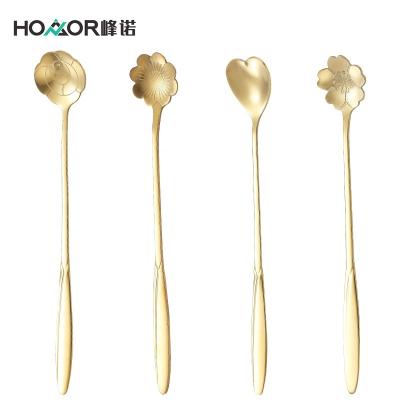 China Wholesale Disposable Extended Cherry Blossom Spoon Gold Teaspoon Stainless Steel Tableware Spoon for sale