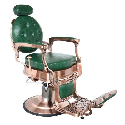 China Modern Barber Chair For Sale Antique Packaging Barber Chair Golden Hot Selling Barber Chairs Gold Leather Wooden Heavy Hydraulic Salon for sale