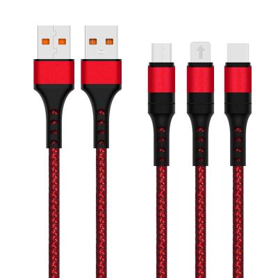 China Charging + Data Sending Nylon Braided 3ft 6ft 10ft 3 In 1 Micro USB 8pin Type C USB Charger Cable 3.0 Fast Charging Data Cable For Mobile Phone for sale