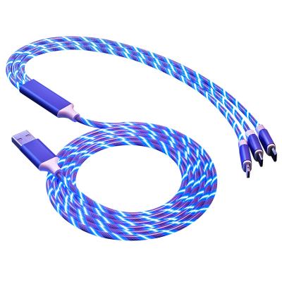 China XANUAN Mobile Phone 3 in 1 Flowing LED Glow Charger USB Led Micro USB Cable Type C 8 Pin Charging for iPhone All in One Cable for sale