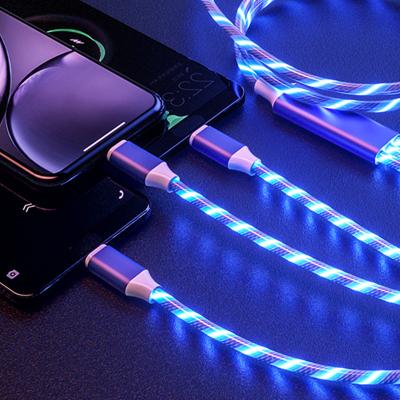 China Cell Phone 2A 1m LED Flowing Light USB 3 In 1 Micro Fast Type C Magnet Magnetic Charger Charging Cable For Iphone for sale