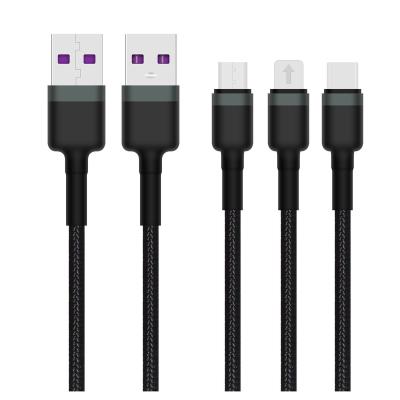 China Cell Phone 2022 New 5A Fast Charging 3in1 Braided Cell Phone Mobile 3 In 1 USB 3.0 Tie Down Cable Charging Charger for sale