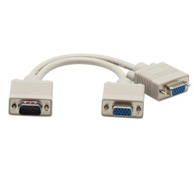 China COMPUTER 15 Pin VGA Male to Female 2 Y Splitter Cable SVGA Monitor Adapter Extension Converter Video Cable Lead for PC and TV for sale