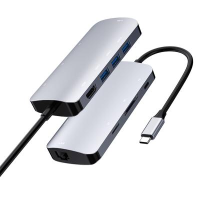 China Computer/Multimedia/Other Type-C Docking Station 8 in 1 to HDMI TF USB-C SD Card Reader Multi-port USB C Hub for PC PC USB Hub mac book for sale