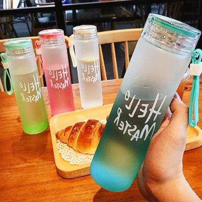 China Wholesale Sustainable Design Wide Mouth Borosilicate Drinking Custom Glass Water Bottle With Plastic Lid for sale