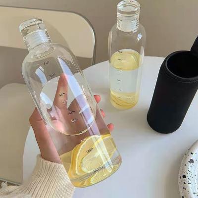 China Viable Unique Design Leak Proof Simple Drinking Glass Crystal Water Bottle With Timetable for sale