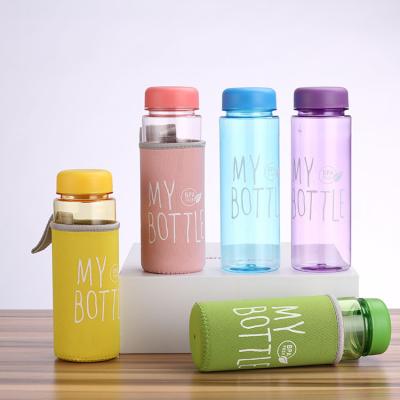 China Wholesale Portable Sustainable Lid Eco Friendly Simple Travel Plastic Water Bottle With Cup Cover for sale