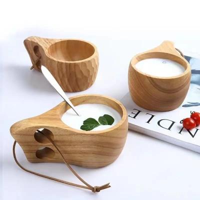 China Sustainable Wholesale Eco Friendly Milk Tea Cup Dessert Coffee Wooden Cup With Handle for sale