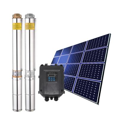 China Solar Powered Submersible Irrigation Water Pumps Porcelain 1 Hp Kit Solar DC Water Pump Submerged Solar Well Pump With PV Panel In Zimbabwe for sale