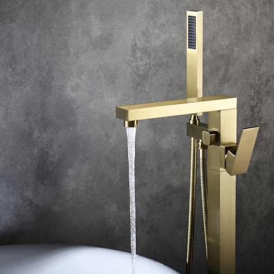 China Sliding Bar Free Standing Bathtub Faucet Floor Mounted Single Hand Brass Rose Gold Chrome Bathtub Faucet Sliding Bar for sale