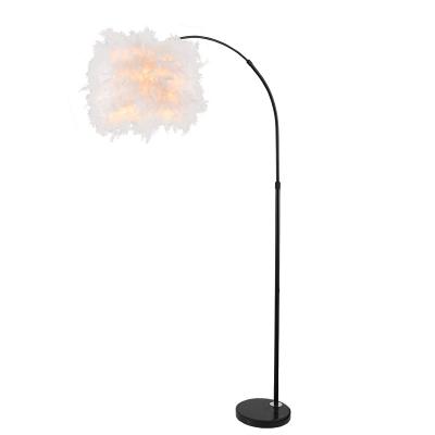 China Dropshipping Modern Feather Modern Energy Saving Curved Floor Lamp With Lampshade for sale