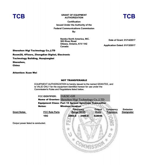 FCC - Shenzhen Higi Technology Co., Limited