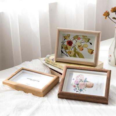 China Home decoration .office decoration 3D photo frame flower herbarium glass wood creative dry picture frame hollowed out 6