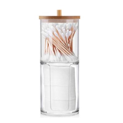 China Lid Storage Box Bathroom Jar Bathroom Organizer Plastic Cotton Swab Viable Bamboo Box for Amazon for sale