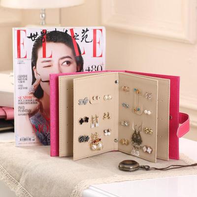 China Factory Sale Hot Viable Factory Sale Jewelry Organizer Travel Jewelry Storage Box PU Leather Earring Holder Display Book Style In Stock for sale