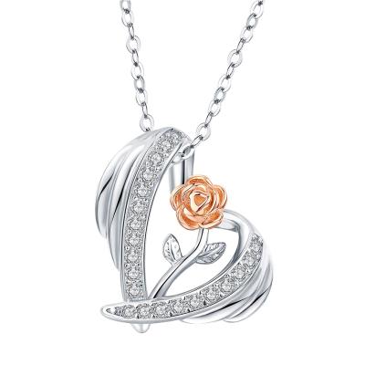 China Vintage Rose Valley Roseflower Necklace Hot Selling Jewelry Rose Gold Plated Two Tone Jewel Fashion Gift For Lover RSN031 for sale