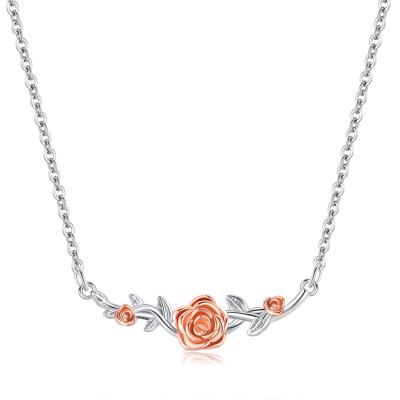 China Vintage Rose Valley Roseflower Necklace Hot Selling Jewelry Rose Gold Plated Two Tone Jewel Fashion Gift For Lover RSN091 for sale