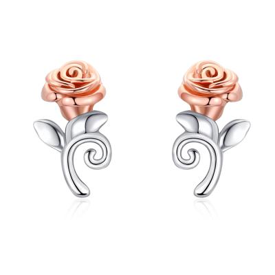 China Vintage Rose Valley Rose Flower Stud Earrings D.C.A. Zircon Designs Jewelry For Women Rose Gold Gift Party Trendy Jewelry RPE004 for sale