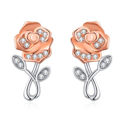 China Vintage Rose Valley Rose Flower Stud Earrings D.C.A. Zircon Designs Jewelry For Women Rose Gold Gift Party Trendy Jewelry RPE010 for sale