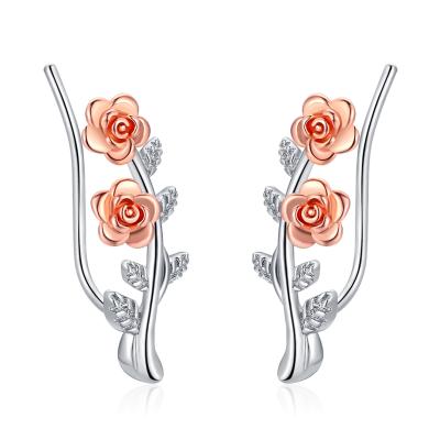 China Vintage Rose Valley Rose Flower Earrings Cuff DCA Zircon Designs Jewelry For Women Rose Gold Gift Party Trendy Jewelry RPE001 for sale