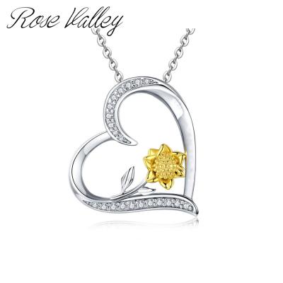 China Hot Selling Vintage Rose Valley Sunflower Heart Necklace Jewelry Pendant Gold Plated Two Tone Jewel Fashion Gift For Lover YN004 for sale