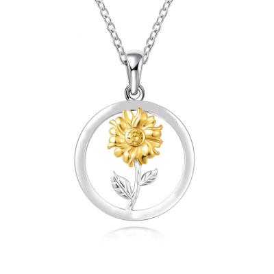 China Hot Selling Vintage Rose Valley Sunflower Heart Necklace Jewelry Pendant Gold Plated Two Tone Jewel Fashion Gift For Lover YN005 for sale