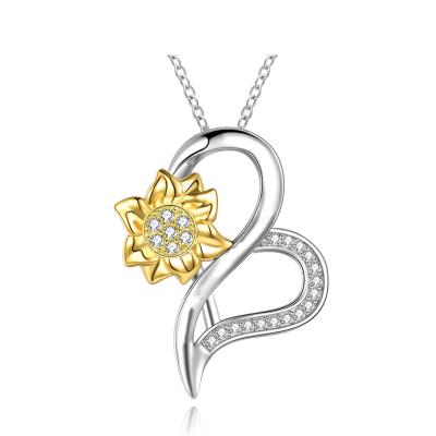 China Hot Selling Vintage Rose Valley Heart Sunflower Necklace Jewelry Pendant Gold Plated Two Tone Jewel Fashion Gift For Lover YN059 for sale