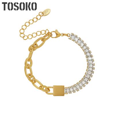 China Trendy Metal Geometric Zircon Jewelry Stainless Steel Chain Bracelet Splicing Women's Shining Bracelet BSE035 for sale