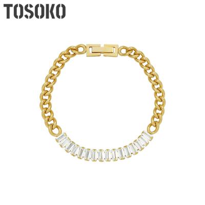 China Trendy Zircon Chain Jewelry Stainless Steel Splicing Bangle Women's Fashion Bracelet BSE030 for sale